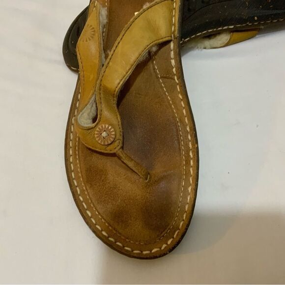 UGG Hamoa 1791 Sheepskin Lining Women Flip Flop Thong Sandals Brown Size 9 - Picture 8 of 15